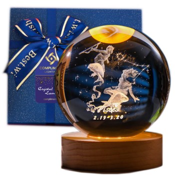 Lampka nocna 3D Kryształowa Kula Znak Zodiaku Ryby Talizman 