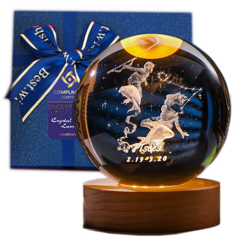 Lampka nocna 3D Kryształowa Kula Znak Zodiaku Ryby Talizman