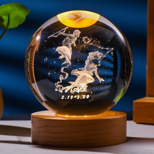 Lampka nocna 3D Kryształowa Kula Znak Zodiaku Ryby Talizman