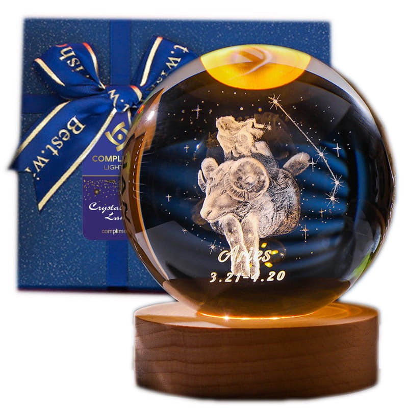 Lampka nocna 3D Kryształowa Kula Znak Zodiaku Baran Talizman