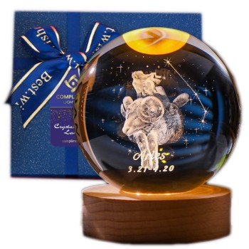 Lampka nocna 3D Kryształowa Kula Znak Zodiaku Baran Talizman