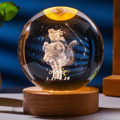Lampka nocna 3D Kryształowa Kula Znak Zodiaku Baran Talizman