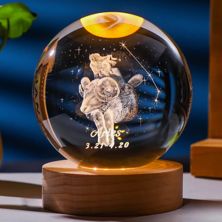 Lampka nocna 3D Kryształowa Kula Znak Zodiaku Baran Talizman
