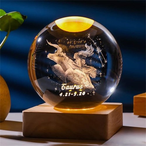Lampka nocna 3D Kryształowa Kula Znak Zodiaku Byk Talizman