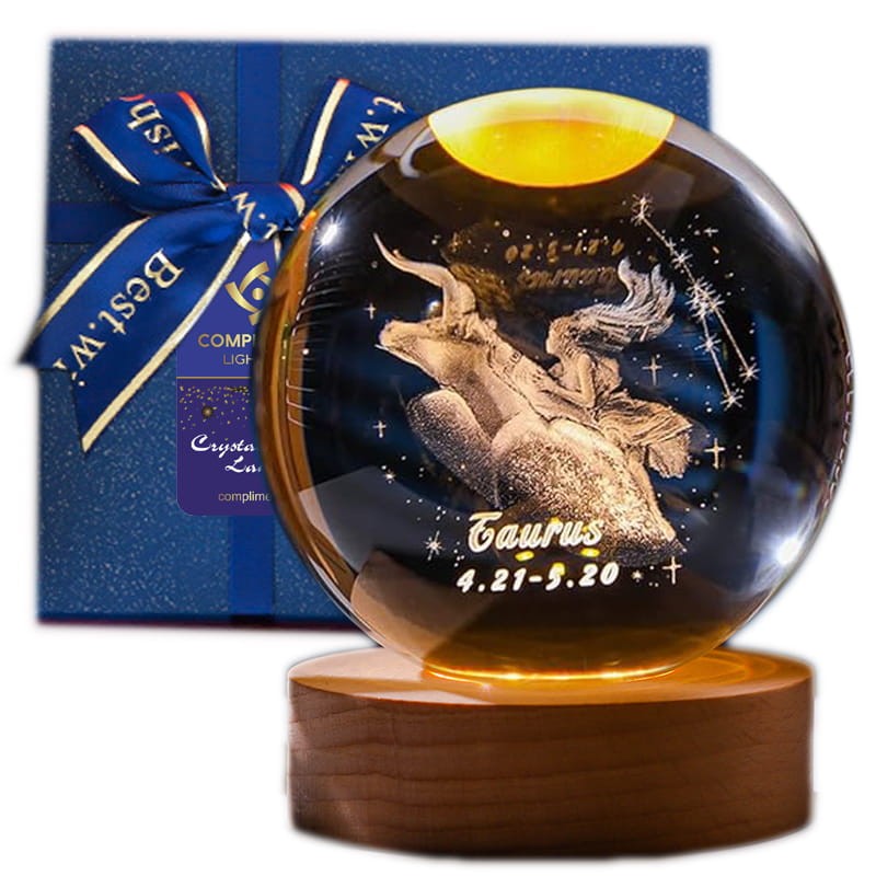 Lampka nocna 3D Kryształowa Kula Znak Zodiaku Byk Talizman