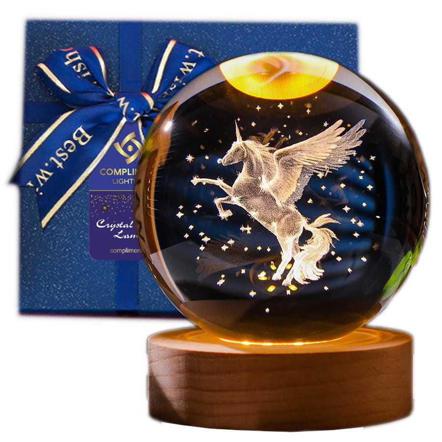 Lampka nocna 3D Kryształowa Kula Znak Zodiaku Pegaz