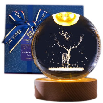 Lampka nocna 3D Kryształowa Kula Jeleń