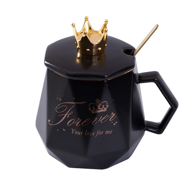 Еlegancki zestaw kubki ceramiczne z Pokrywką i Złotą Łyżeczką Prezent na Święta