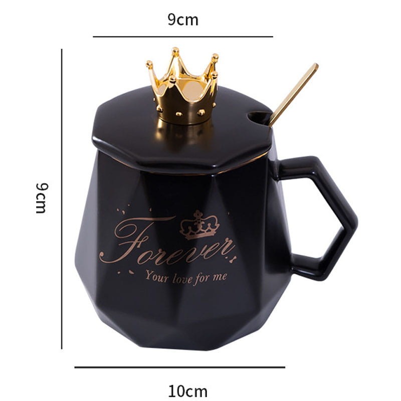 Еlegancki zestaw kubki ceramiczne z Pokrywką i Złotą Łyżeczką Prezent na Święta