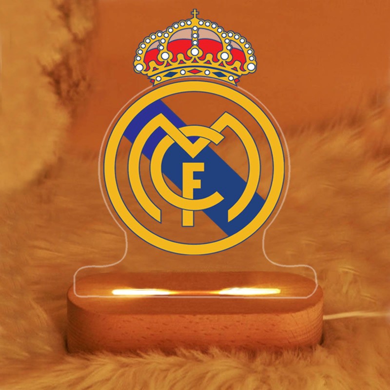 Personal 3D Lamp LED FC Real Madryt – elegancka lampka z nadrukiem i pilotem, 16 kolorów światła.