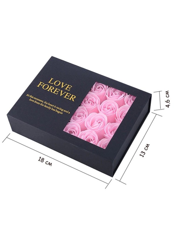Elegancki zestaw z różami - elegancki prezent na dzień kobiet dla niejCzarny flowerbox z 12 różami mydlanymi i elegancką torbą „Love Forever”. Idealny prezent dla niej.