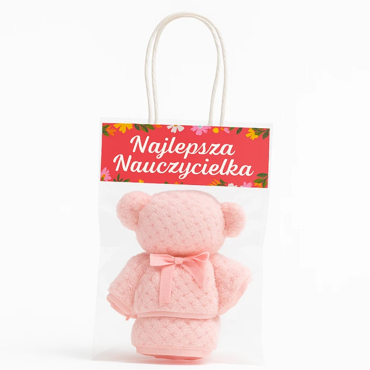 Kreatywny mały ręcznik w kształcie misia w przezroczystej siatce