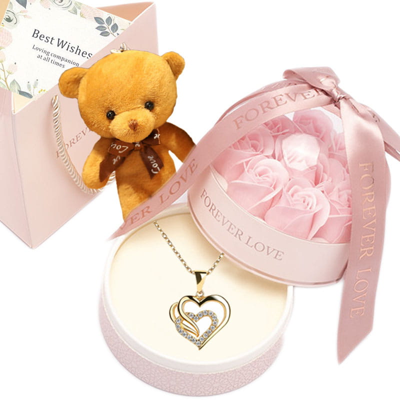Złoty Naszyjnik Serce + Flower Box – Luksusowy Zestaw „Love Collection”