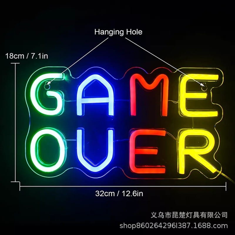 Neon Led Premium neon na ścianę znak neonowy Napis do pokoju Game Over