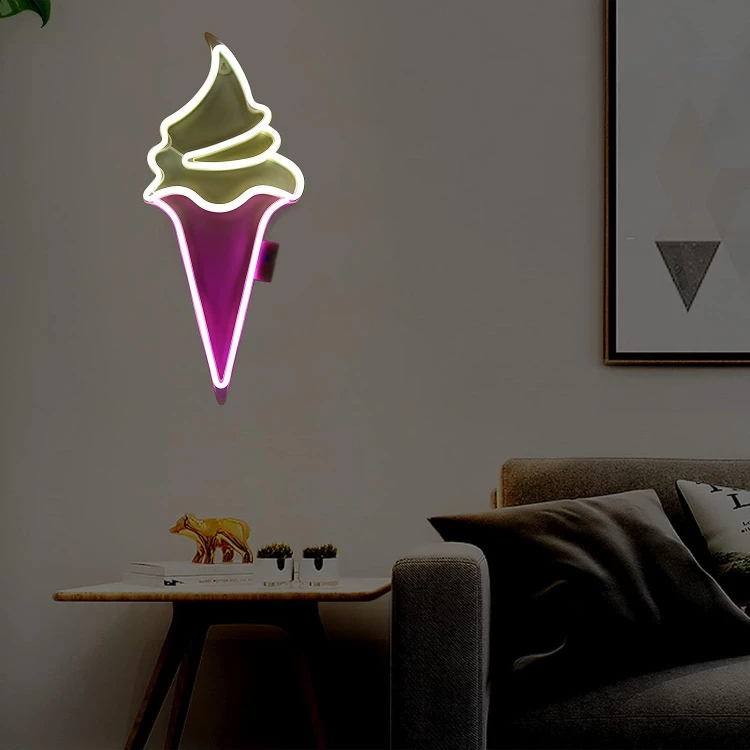 Duży Neon LED USB lampka na ścianę Napis do pokoju znak neonowy Lody
