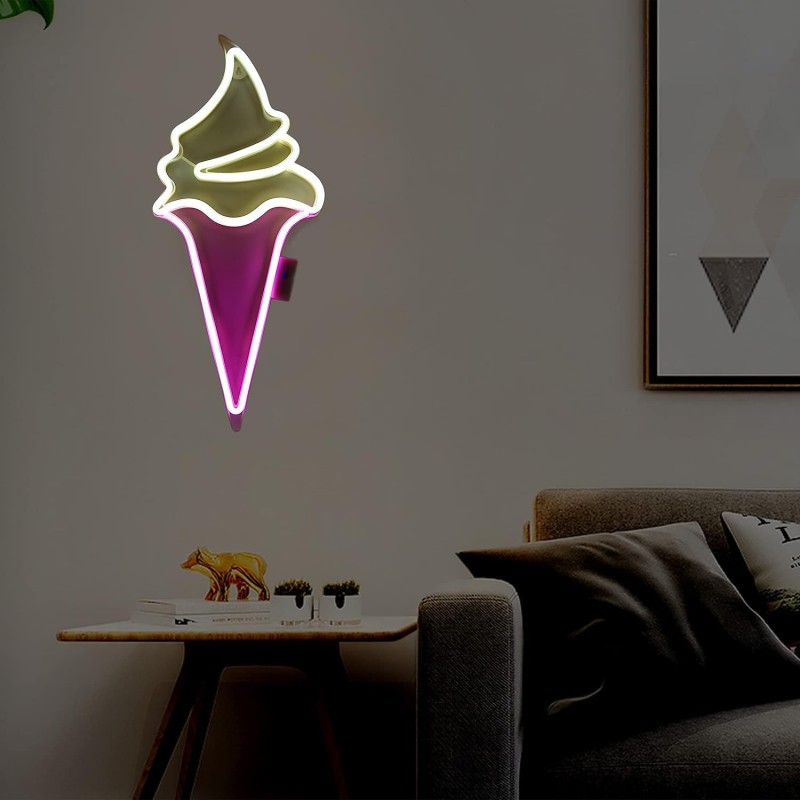 Duży Neon LED USB lampka na ścianę Napis do pokoju znak neonowy Lody