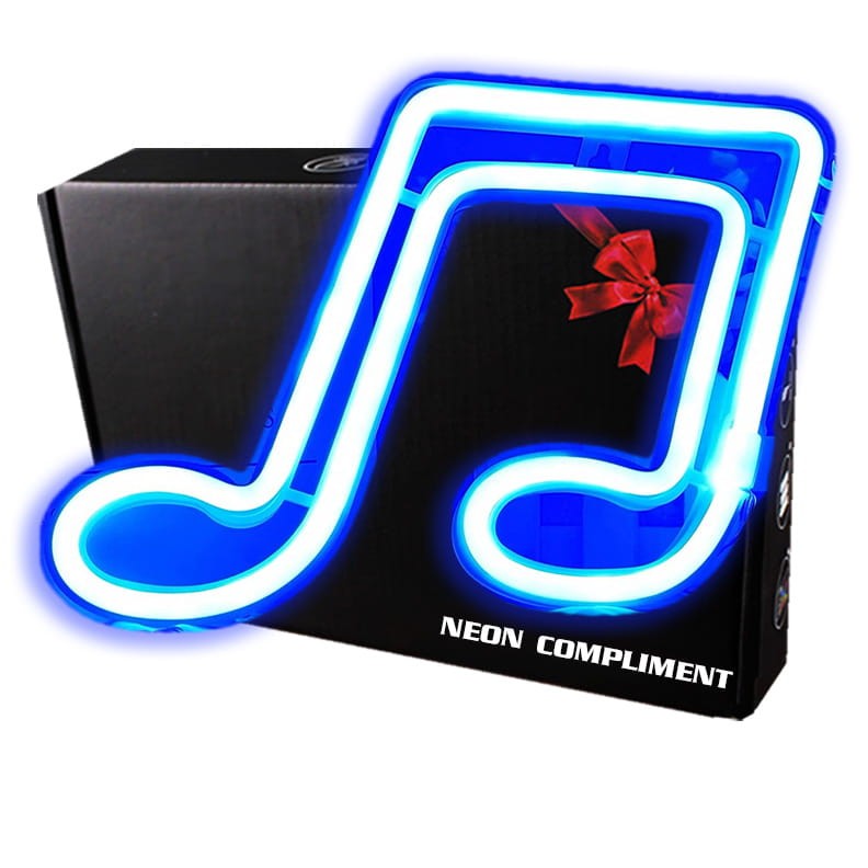 Neon Led Baterie/USB Lampka na ścianę Napis do pokoju Klucz muzyczny Nuta Neibieski