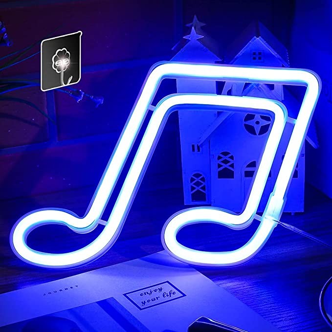 Neon Led Baterie/USB Lampka na ścianę Napis do pokoju Klucz muzyczny Nuta Neibieski