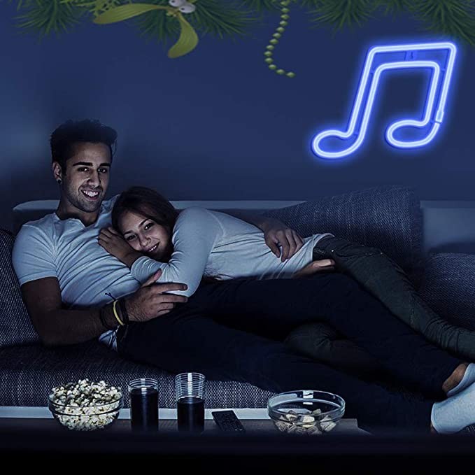 Neon Led Baterie/USB Lampka na ścianę Napis do pokoju Klucz muzyczny Nuta Neibieski