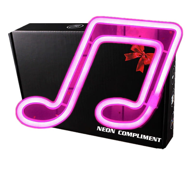 Neon Led Baterie/USB Lampka na ścianę Napis do pokoju Klucz muzyczny Nuta różowy