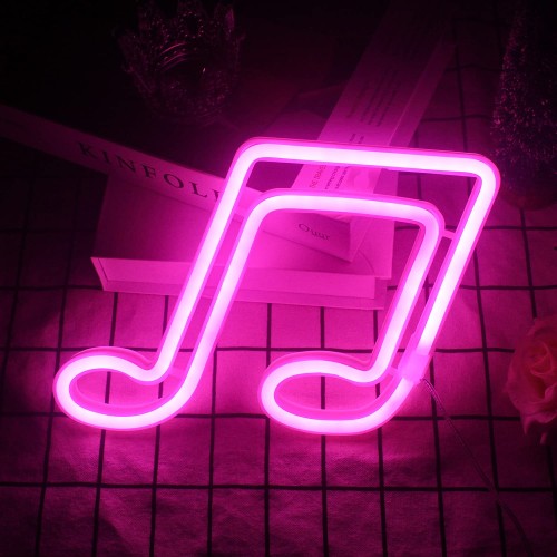 Neon Led Baterie/USB Lampka na ścianę Napis do pokoju Klucz muzyczny Nuta różowy