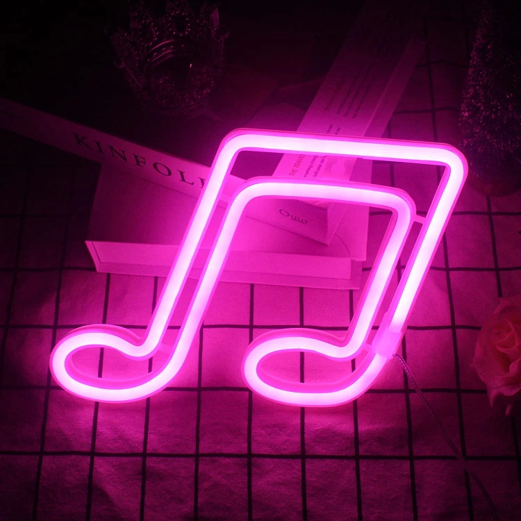 Neon Led Baterie/USB Lampka na ścianę Napis do pokoju Klucz muzyczny Nuta różowy