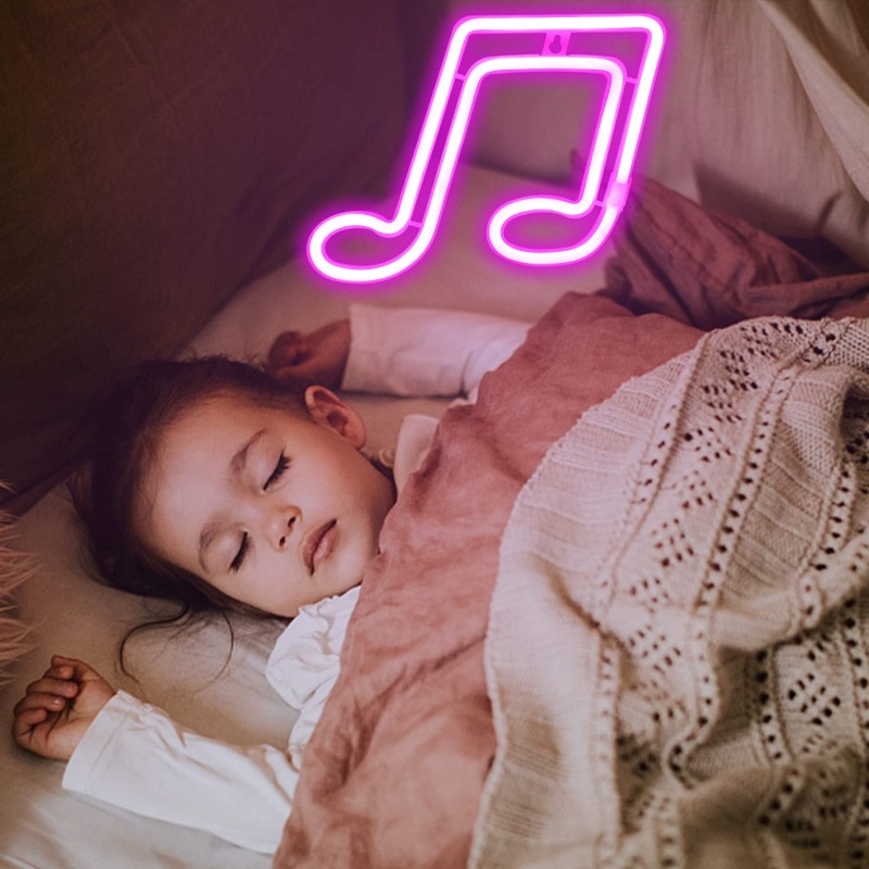 Neon Led Baterie/USB Lampka na ścianę Napis do pokoju Klucz muzyczny Nuta różowy