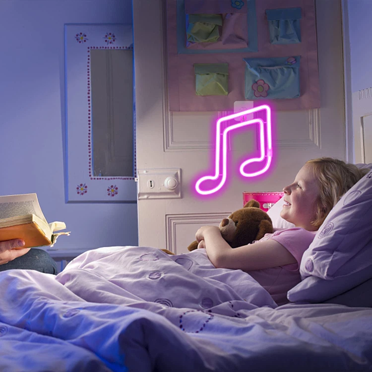 Neon Led Baterie/USB Lampka na ścianę Napis do pokoju Klucz muzyczny Nuta różowy