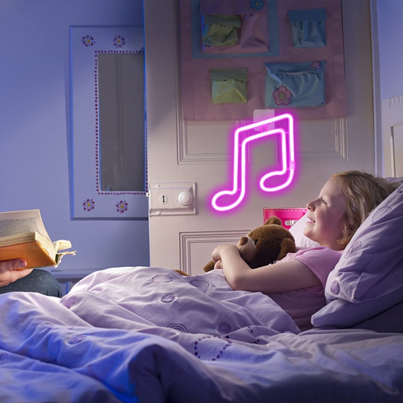 Neon Led Baterie/USB Lampka na ścianę Napis do pokoju Klucz muzyczny Nuta różowy