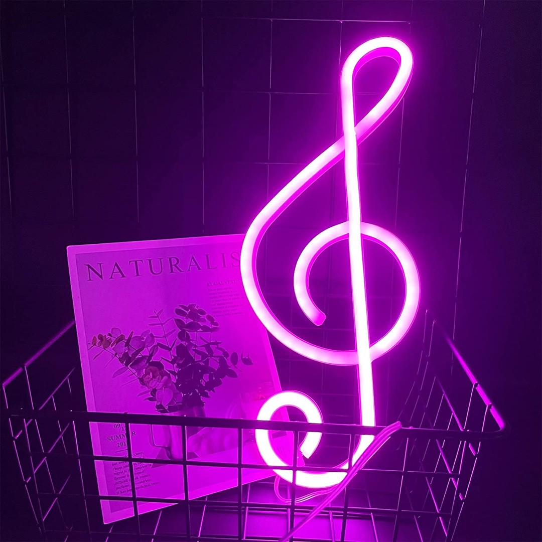 Neon LED Nuta klucz wiolinowy – muzyczna dekoracja różowy