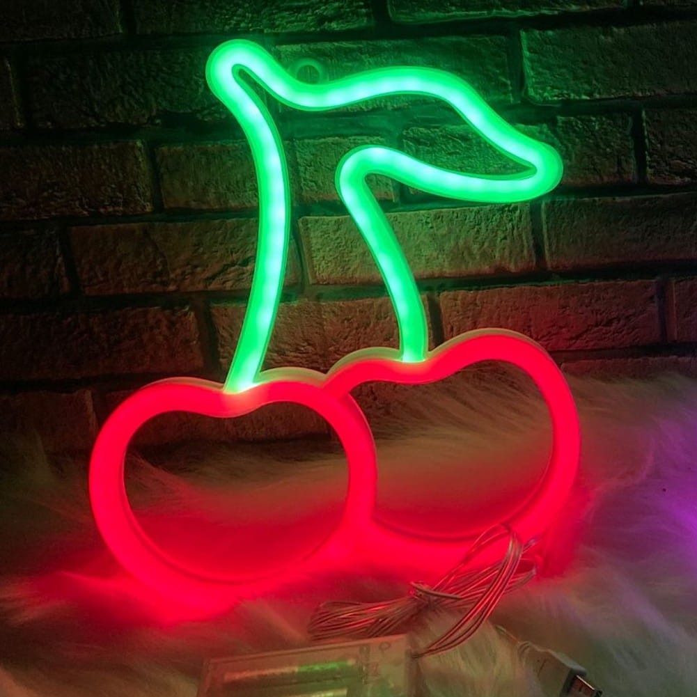 Neon LED Baterie/USB Na ścianę wiśnia