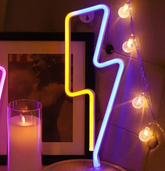 Neon LED Baterie/USB Na ścianę  Piorun niebieski /żółty
