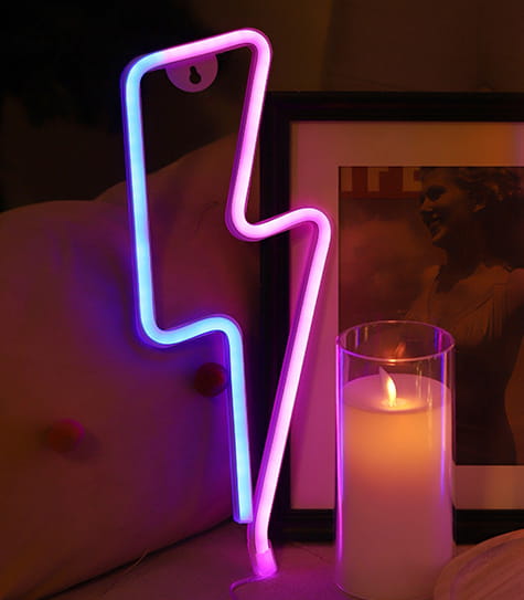 Neon LED Baterie/USB Na ścianę Piorun niebieski /różowy