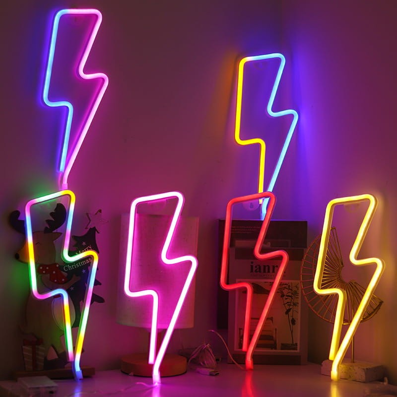 Neon LED Baterie/USB Na ścianę Piorun niebieski /różowy