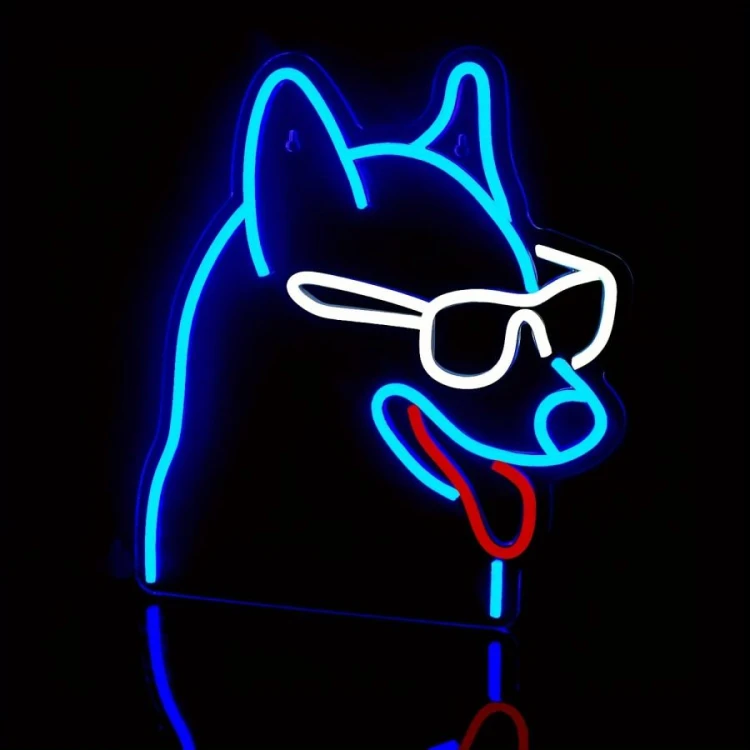 Duży neon Led USB Lampka na ścianę Napis do pokoju Pies w okularach