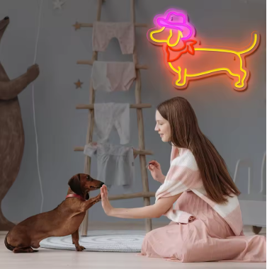 Duży neon Led USB Lampka na ścianę Napis do pokoju Pies w kapeluszu