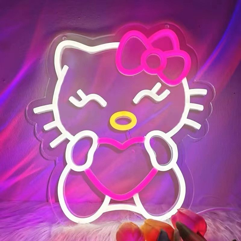 Duży neon Led USB Lampka na ścianę Napis do pokoju Hello Kitty
