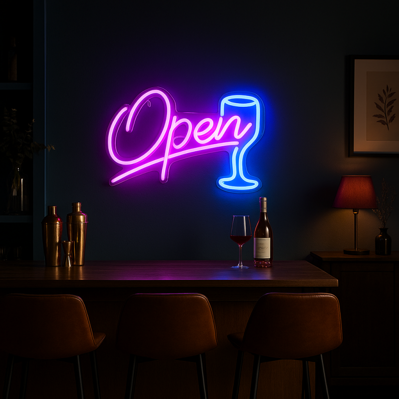 Duży neon Led USB Lampka na ścianę Napis do pokoju Bar Open