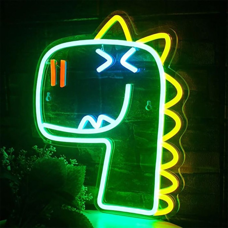 Duży neon Led USB Lampka na ścianę Napis do pokoju Zielony dinozaur