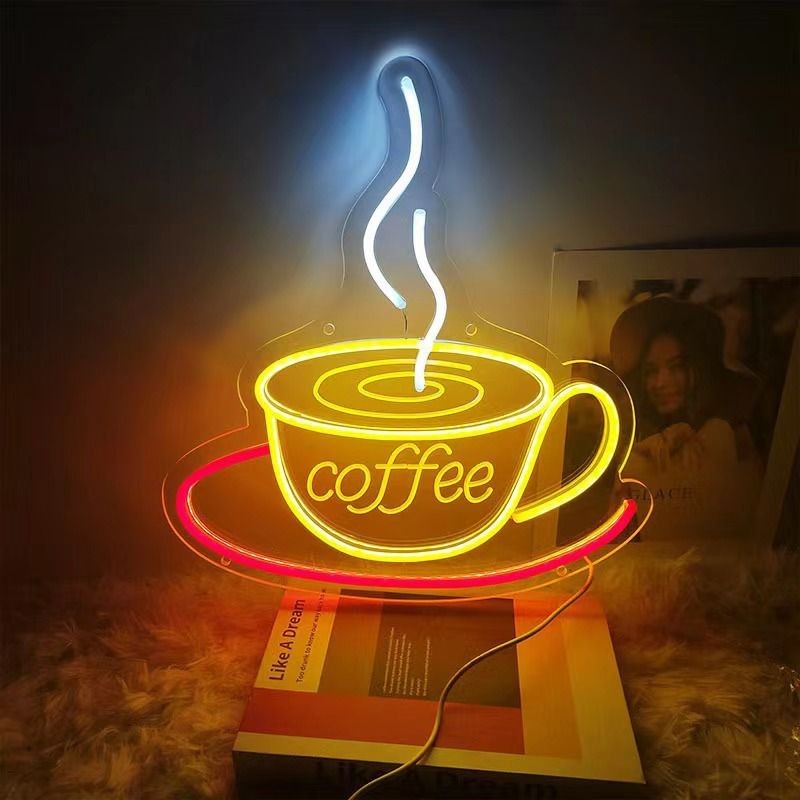 Duży neon Led USB Lampka na ścianę Napis do pokoju Coffee Kubek z kawą