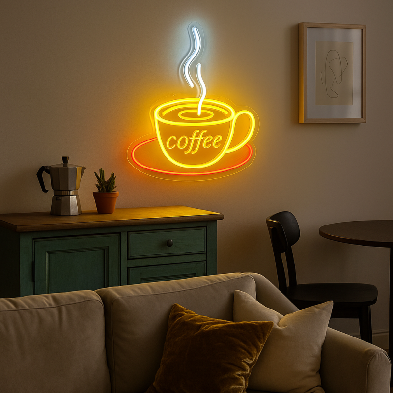 Duży Neon LED USB lampka na ścianę Napis do pokoju znak neonowy Coffee Kubek z kawą