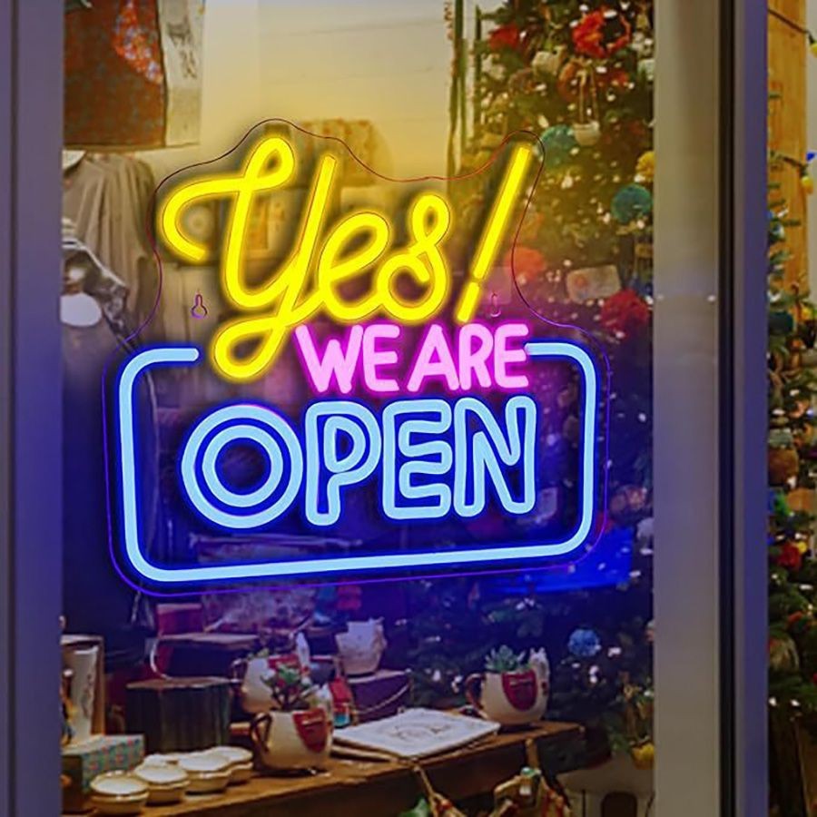 Duży neon Led USB Lampka na ścianę Napis do pokoju "Yes, we are open"