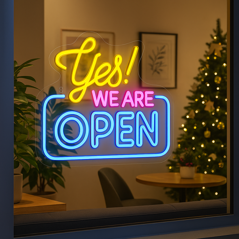 Premium Neon LED USB lampka na ścianę Napis do pokoju znak neonowy "Yes, we are open"