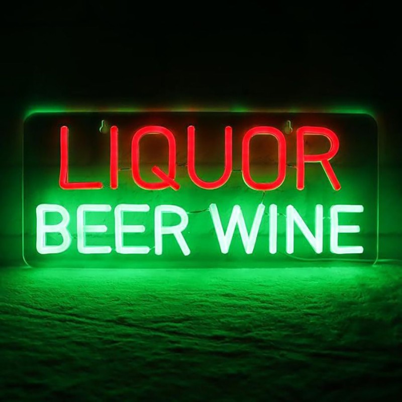 Duży neon Led USB Lampka na ścianę Napis do pokoju Liquor Beer Wine