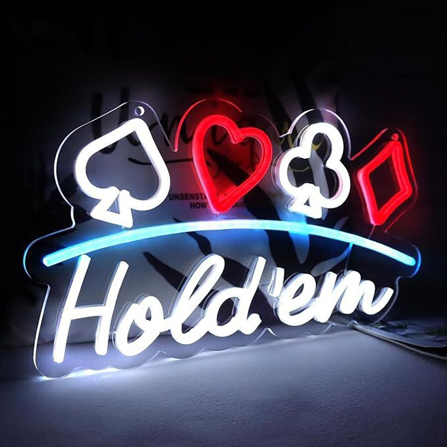 Duży neon Led USB Lampka na ścianę Napis do pokoju Texas Poker HOLD EM