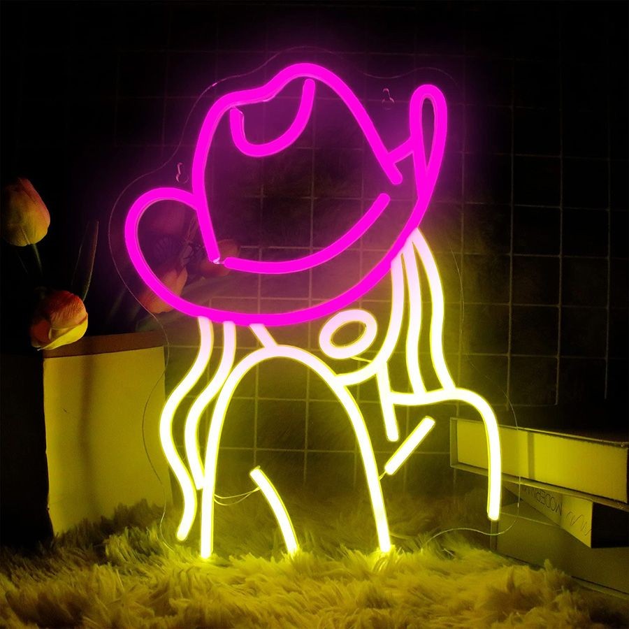 Duży neon Led USB Lampka na ścianę Napis do pokoju Kowbojka