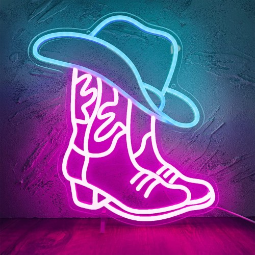Duży neon Led USB Lampka na ścianę Napis do pokoju Kowbojskie buty