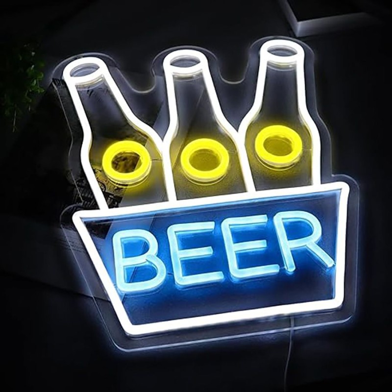 Duży neon Led USB Lampka na ścianę Napis do pokoju 3 butelki Piwo Beer