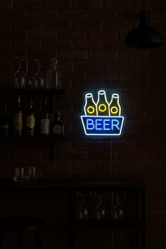 Duży neon Led USB Lampka na ścianę Napis do pokoju znak neonowy butelki Piwo Beer