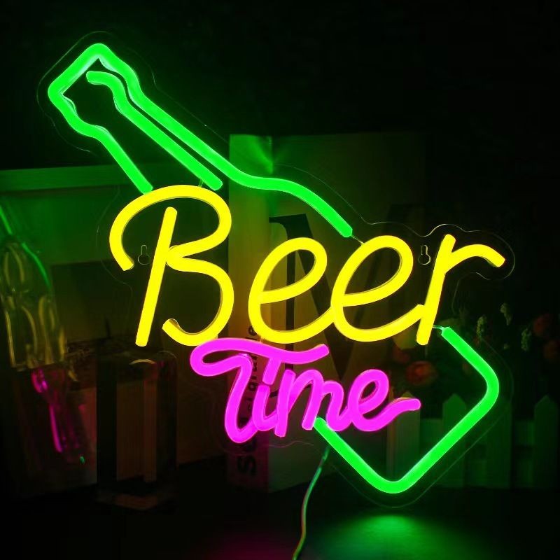 Duży neon Led USB Lampka na ścianę Napis do pokoju BEER TIME Czas na piwo